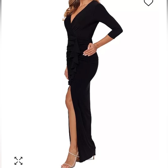 BETSY & ADAM
Ruched Ruffle-Trim body-con 
Gown size 8 black - Picture 2 of 12